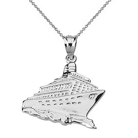 Sideways Crosses 925 Sterling Silver Cruise Ship Ocean Liner Pendant Necklace, 20"