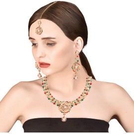 Touchstone Indian jewelry sets for womens bollywood set bridal jewellery necklace earrings artificial accessories desi punjabi wedding maang tikka in gold or white or silver tone for women,