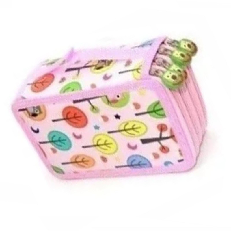 Large Pencil Case Cartoon Pink 4 Tiers 72 Holes Impact