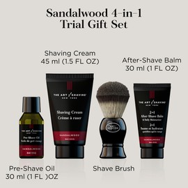 The Art of Shaving Sandalwood 4-in-1 Trial Kit – Pre-Shave Oil, Shaving Cream, Shaving Brush & After-Shave Balm – Protects Against Irritation and Razor Burn – Hydrates and Nourishes Dry Skin | The Art of Shaving
