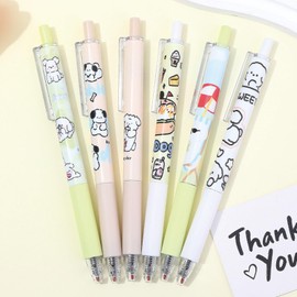 MOZXIRZ 6 Pcs Gel Ink Pens Cartoon Retractable Pens Cute Animal Pen 0.5mm Ballpoint Pen Office School Supplies for Girls (Puppy)