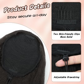 Cisyia Wavy Curly Ponytail Extension 16 Inch Black Brown Drawstring Ponytail for Black Women Yaki Loose Curly Pony Tails Natural Synthetic Hairpiece Thick for Daily Use