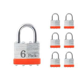 ZonRo Locks Laminated Steel Keyed Padlocks,Keyed Alike Locks, 1-9/16 inch Wide,Normal Shackle Padlocks, Pack of 6，Orange Hoop, for Hasp Latch, Sheds, Fences, Storage Locker, School, Gym
