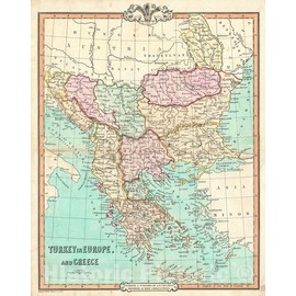 Historic Map - Cruchley Map of European Turkey and Greece, 1850 - Vintage Wall Art - 24in x 30in