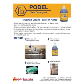 Apter Industries Podel Concentrated Dish Detergent - Highly Concentrated Detergent - Use Less and Clean More, 1 Gallon