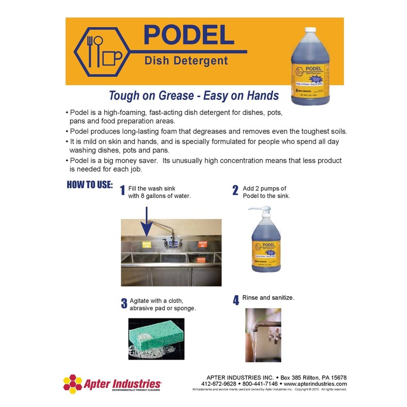 Apter Industries Podel Concentrated Dish Detergent - Highly Concentrated Detergent