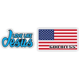 Love Like Jesus God Bless American Flag Light Blue Black White Red White Blue Black Full Color Decal Sticker Saves Cross Christian God Bible Faith Family Truck US Flag
