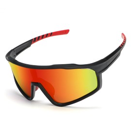 UVTQSSP Cycling Glasses Men Women Running Glasses Polarised UV Protection Sports Glasses Adjustable Nose Bridge Full Frame Sunglasses with Ventilation Openings Black Frame/Orange Lens