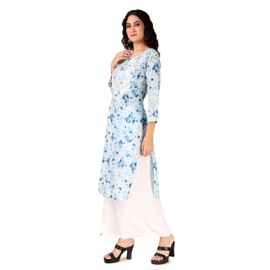 ladyline - Túnica Kurta de algodón suave para mujer, estampado de césped de Chikankari Lucknowi, para trabajo a mano, Azul (N), 38