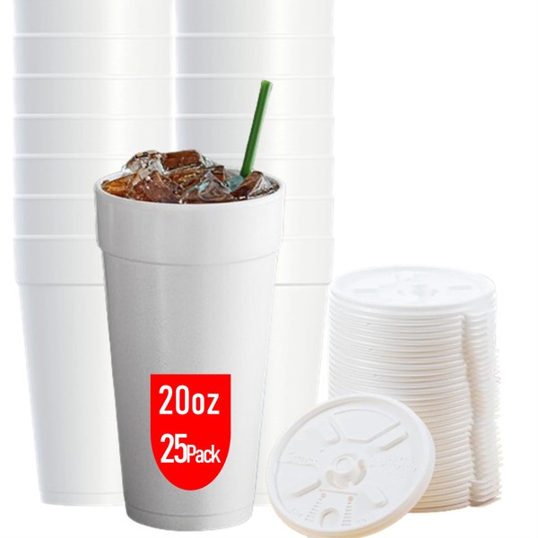 20 OZ Foam Cups With Lids for Hot & Cold
