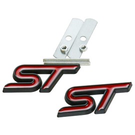 2pcs ST Grille Emblems, Metal Decal Badge + Back Sticker Replacement for Universal Cars (Black Red)