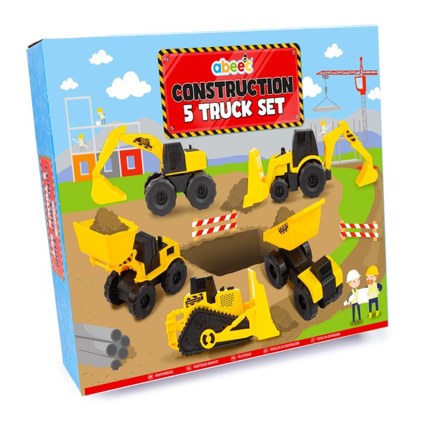 abeec Construction Vehicles Set for Kids - Includes 5 Vehicles: Bulldozer, Excavator Toy, Loader, Backhoe Loader, Dumper Truck - Construction Playset - Toddler Truck Toys For Kids