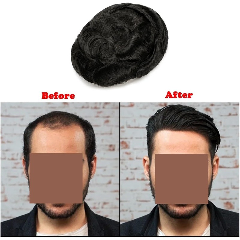 Prótesis Capilar Hombres Tupé(Straight,18_110%_FREE_8X10)