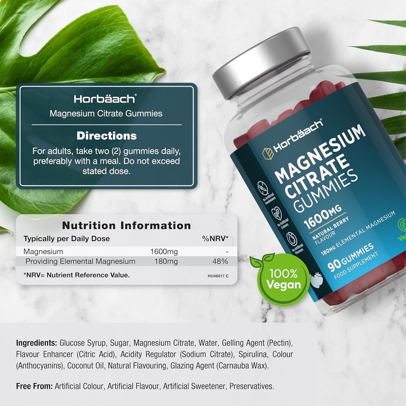Magnesium Gummies 1600mg | Magnesium Citrate Providing 180mg Elemental Magnesium