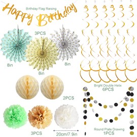 Birthday Decoration Green Birthday Decoration Reusable Birthday Decoration Women Party Decoration Happy Birthday Decoration Honeycomb Balls Pompoms Decoration Birthday Bunting