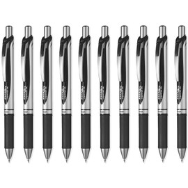 Pentel EnerGel XM BL77 - Retractable Liquid Gel Ink Pen - 0.7mm Medium Tip - Black Ink - Pack of 10