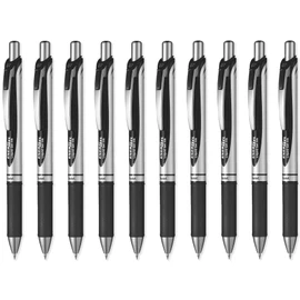 Pentel EnerGel XM BL77 - Retractable Liquid Gel Ink Pen - 0.7mm Medium Tip - Black Ink - Pack of 10
