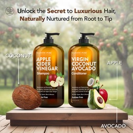 MAJESTIC PURE Apple Cider Vinegar Shampoo and Avocado Coconut Conditioner Set - Restores Shine & Reduces Itchy Scalp, Dandruff & Frizz - Sulfate Free, for All Hair Types, Men and Women - 2 x 16 fl oz