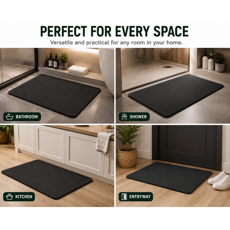 Black Non-Slip Floor Mat 40cm x 60cm - Durable and
