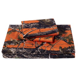 Chezmoi Collection Salem 4-Piece Cabin Lodge Forest Woods Sheet Set - Nature Camo Tree Leaves Printed Soft Microfiber Sheets - King, Orange