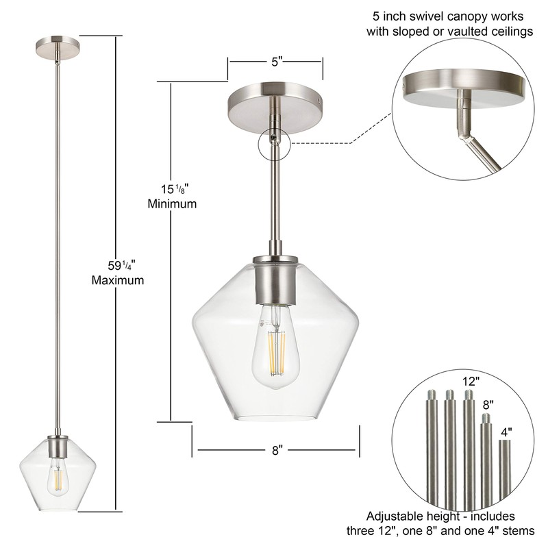 Pendant Lighting for Kitchen Island - Farmhouse Brushed Nickel Pendant