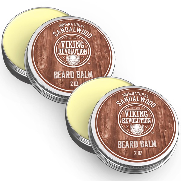 Viking Revolution Beard Balm with Sandalwood Scent and Argan & Jojoba Oils - Styles, Strengthens & Softens Beards & Mustaches - Leave in Conditioner Wax for Men (2 Pack)
