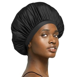 Stay on Satin Never Dry Extra Large Satin Edge Bonnet for Sleep (Black)