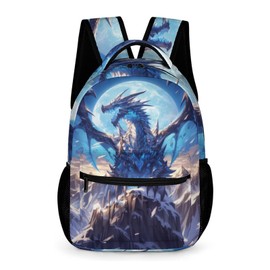 KOYI Kids Dragon Backpack Cool Blue Dragon with Moon School Backpack, Crazy Dragon Art Backpack for Boys, Elementary Boys Girls Travel Laptop Backpack for Dragon Lover, 16.5 Inch