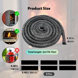 Fireplace Seal, Stove Sealing Cord, Diameter 8 mm x Length 3 m, Fireproof Fibreglass Cord, Fireplace Sealing Tape, High-Quality Oven Door Sealing Cord for Many Fireplaces Smokers, Stove Stove Models