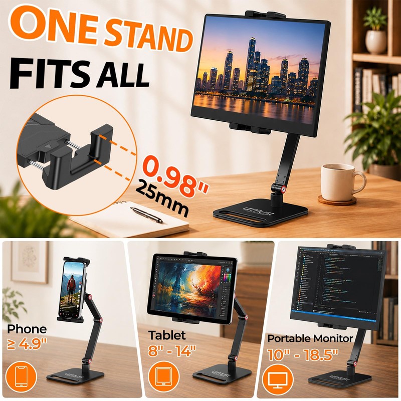 Urmust Dual Arm 15.6" Portable Monitor Stand with 360° Rotating