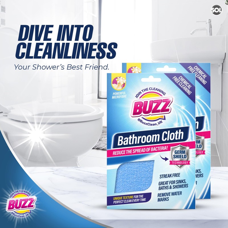 2pk Buzz Bathroom Cleaning Cloths with Germ Shield, Streak-Free Bathroom