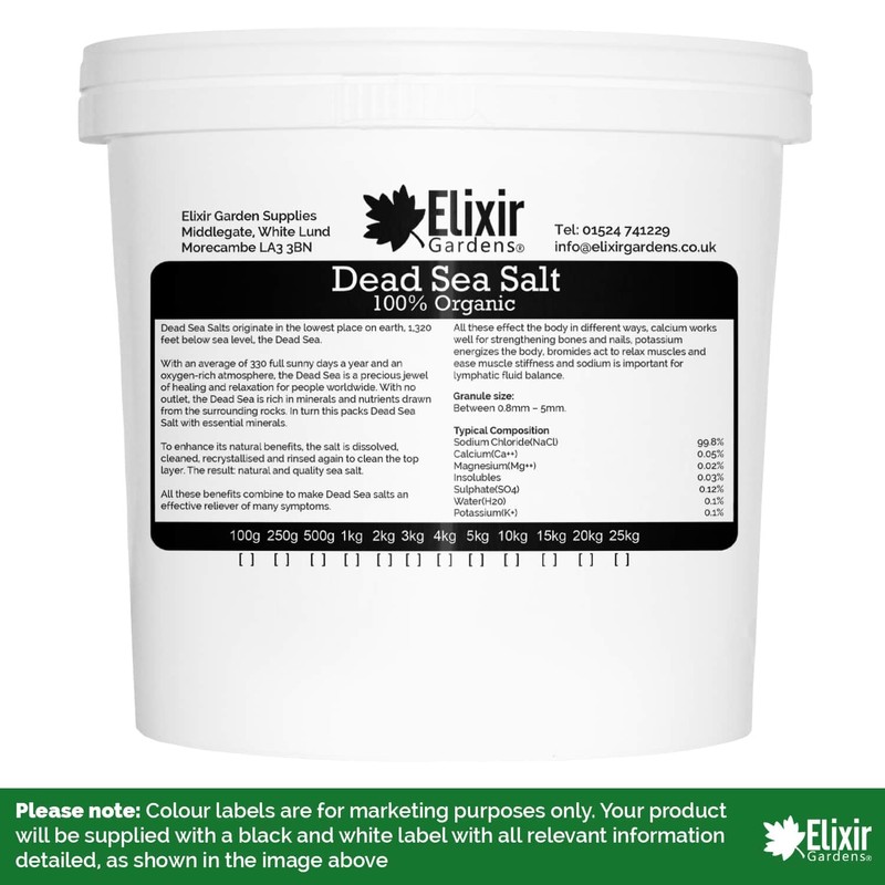 Elixir Gardens Dead Sea Salts 100% Organic 0.8-5mm Granules Various