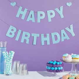 Custom Banner Kit - 125-Piece Customizable Banner Letters, Numbers, and Symbols, Blue Glitter DIY Letter Banner, Make Your Own Banner for Birthdays and Weddings, Party Decoration Supplies