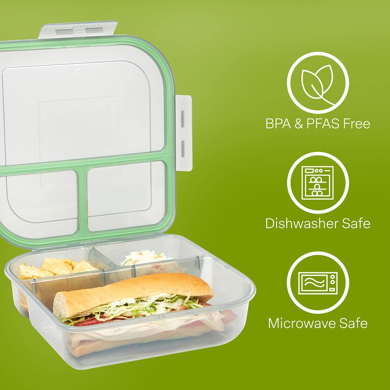 Large To-Go 3-Compartment Food Container, 9.4" X 9.4" X 2.5",