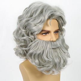 Wiggy Mermaid Santa Beard and Wig Set Long Gray Old Man Wizard Wig Costume Accessories Santa Claus Suit Grey for Men Women Carnival Christmas Party