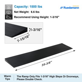 Ruedamann 1.2" Rise Threshold Ramp for Doorways, Sturdy Rubber Threshold Ramp, Non-Slip Power Door Ramps for Wheelchairs is Adjustable and Cuttable for Doorways,Curb, Scooters, Driveways