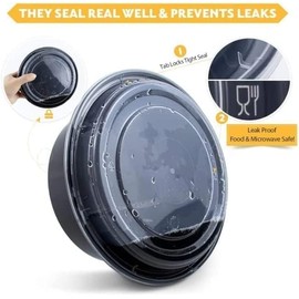 AMD Nexus Round Plastic Meal Prep Containers (10 Pack, 24oz) - Reusable BPA Free Food Containers with Airtight Lids - Microwavable, Freezer and Dishwasher Safe