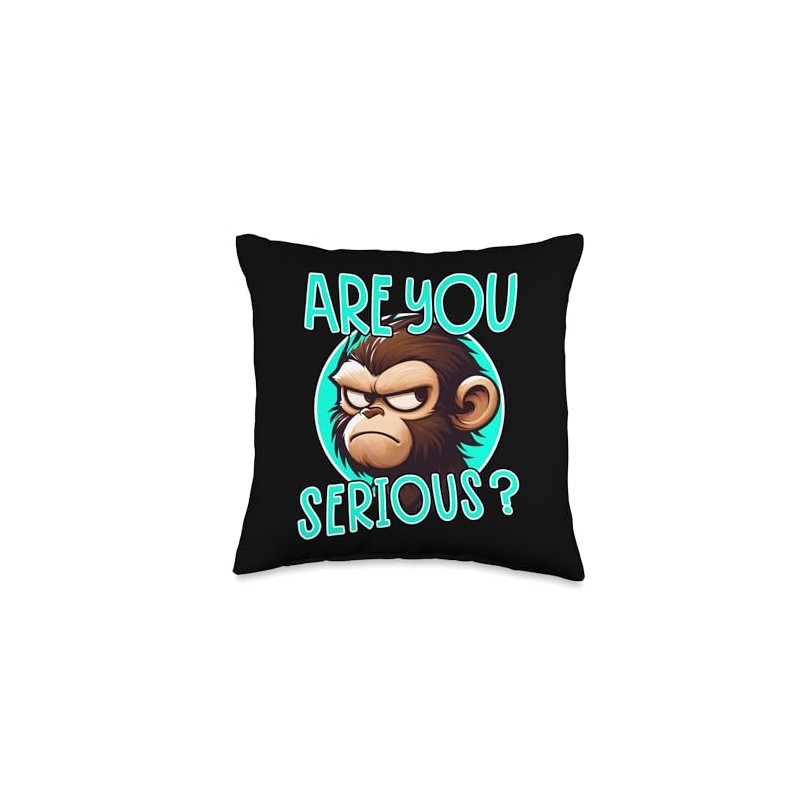 Are You Serious Grumpy Funny Monkey Meme Humor Throw Pillow