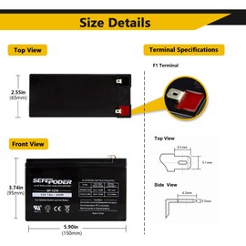 SEFEPODER 12 Volt 7ah Rechargeable Sealed Lead Acid Battery 2 Pack (F1 Terminals)