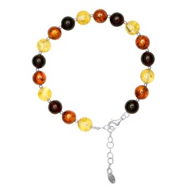 ANDANTE Premium Collection Genuine Baltic Sea Amber Bracelet in 925 Sterling Silver Adjustable Length 19-21 cm Certified Gold of the Sea Colour Cherry, Cognac, Lemon, Genuine Baltic Sea natural amber
