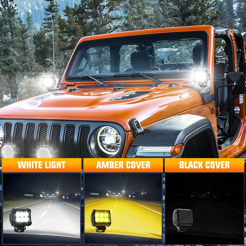 Nilight LED Light Pod with Amber/Black Covers 2PCS 18W 1260LM