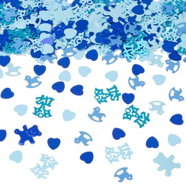 Gyufise 1800Pcs Baby Shower Confetti Blue It's a Boy Bear Heart Trojan Horse Baby Shower Table Decorations Confetti for Baby Boy Shower Gender Reveal Party Birthday Supplies