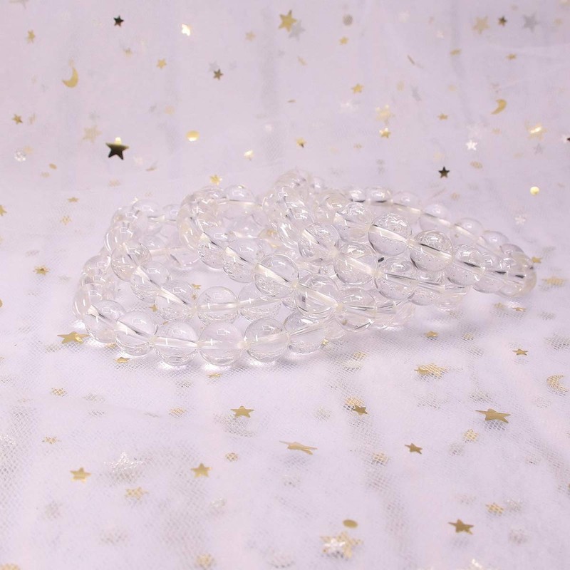 CHENYUE Natural White Crystal Gemstone 10mm Round Beads Stretch Bracelet