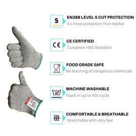 1 Pair of Whistling Dixie Cut Resistant Kitchen Gloves - Offering Level 5 Protection, Food Grade, EN 388 Certified. Size Medium.