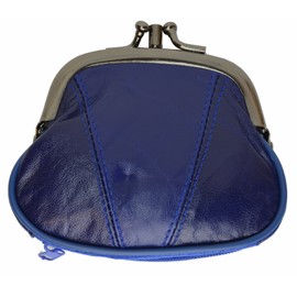 Marshal Womens Leather Kiss Lock Coin Purse (Blue)