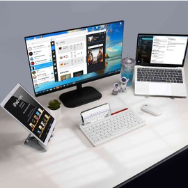 UrbanX Compact Rechargeable Wireless Multi-Device Bluetooth Keyboard and Mouse Combo with Bracket for Asus ROG Phone 6 Supports Windows, macOS, iPadOS, Android, PC, Mac, Laptop, Smartphone, Tablet