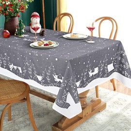 Yrendenge Christmas Tablecloth Grey Tablecloth Washable Outdoor Tablecloth Rectangular Waterproof Cartoon Houses Elk Tablecloth for Winter Holidays Home Decor White 130 x 220 cm