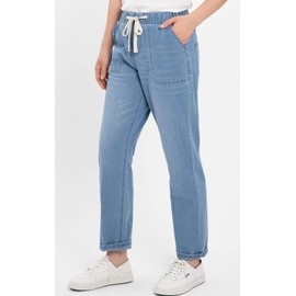 ThCreasa Womens Casual Elastic Waist Pull On Jeans Lightweight Drawstring Denim Pants, Light Blue, 2