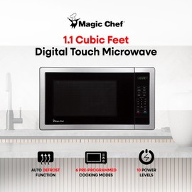Magic Chef Countertop Microwave Oven, Small and Compact, 1000 Watt, 1.1 Cu Ft, Silver