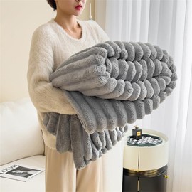 PAJEO Super Soft Fleece Throw Blanket - Lightweight All Season Bed & Couch Blanket, 3D Ribbed Jacquard Design, Decorative Gift for Women, Men, Home, Office(Light Gray, Twin(60"x80"))